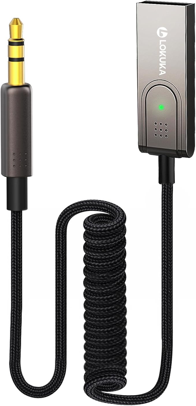 Bluetooth 5.3 to Aux Adapter for Car, USB to TRS 3.5mm Receiver - Adds Bluetooth to Car, Speaker, Home Stereo Audio for Hands-Free Calls, Voice Navigation, Phone Music - Brown