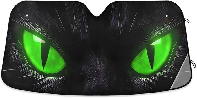 Windshield Sun Shade Green Eyes Front Window Block UV Shades Visor Reflective Retractable for Car SUV Trucks
