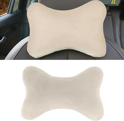 Car Headrest Pillow, Soft & Comfortable Memory Foam Car Neck Pillow for Driving Fatigue Relieve, Universal Cars Head Rest Pillows with Adjustable Strap, Car Interlor Accessorles (Beige)