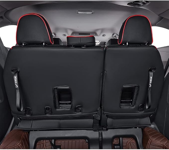 EKR Sienna Seat Covers for 2021-2026 Toyota Sienna XLE,XSE,Limited,Platinum,7 Seats,2nd Row Captain Chairs W/NO Legrest,Leather Seat Covers Full Set(Black with Red Piping)
