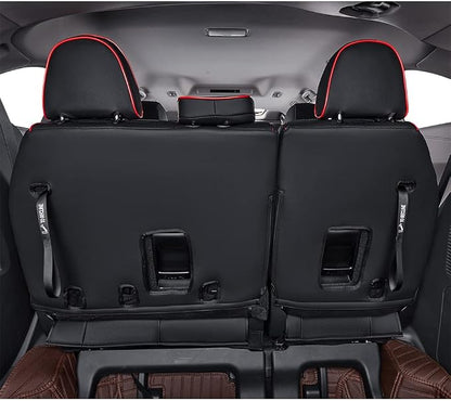 EKR Sienna Seat Covers for 2011-2020 Toyota Sienna L,LE,XLE,Limited,7 Seats,2nd Row Captain Seats W/NO Legrest,Waterproof Car Seat Cover Full Set,Car Seat Protectors-Leather(Black with Red Piping)