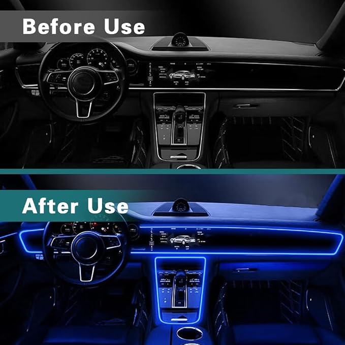 EL Wire Interior Car LED Strip Lights, 16.5FT USB Neon Glowing Strobing El Wire Lights with 6mm Sewing Edge, Ambient Lighting Kits Universal Car Interior Accessories for Most Car (Blue)