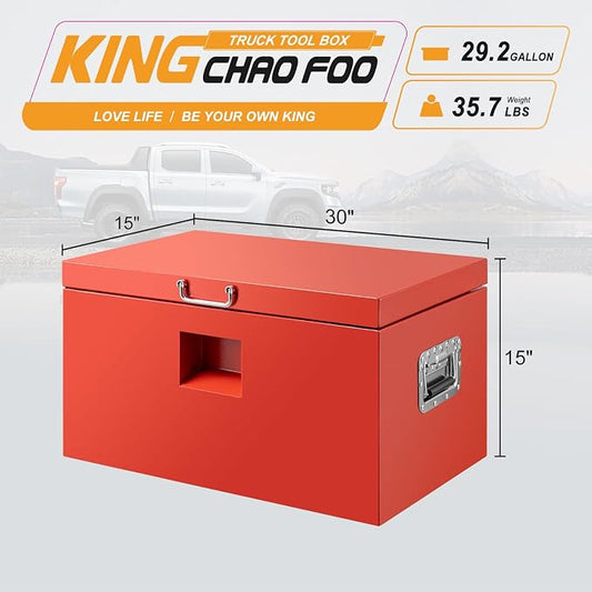 30" Truck Tool Box,Heacy Duty Metal Storage Organizer with Strong locking tongue,Trailer Tongue Box with Safe Hinge, for Truck,Pickup,RV,Garage,Best gift for family and friend,Red Power Coating