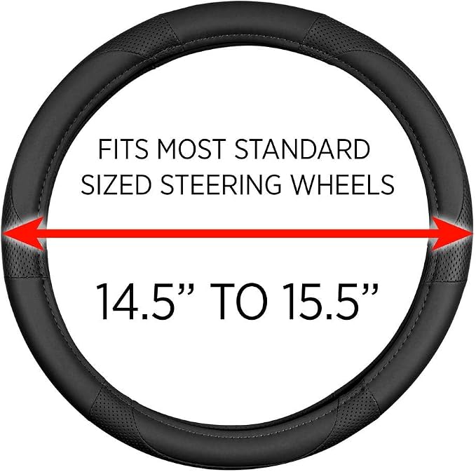 Motor Trend Perforated Microfiber Leather Steering Wheel Cover for Cars Trucks SUVs Vans, Sporty Racing Improved Grip Anti-Fatigue Ergonomic Design, Airbag Compatible - Fits Standard 15" Inch - Black
