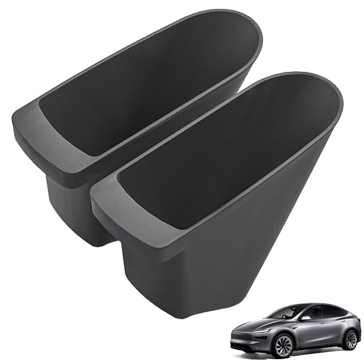 For 2026 New Tesla Model Y Juniper Front Car Door Trash Cans Side Door Portable Small Garbage Storage Bin Interior Accessories - TPE, Black - 2 Pack