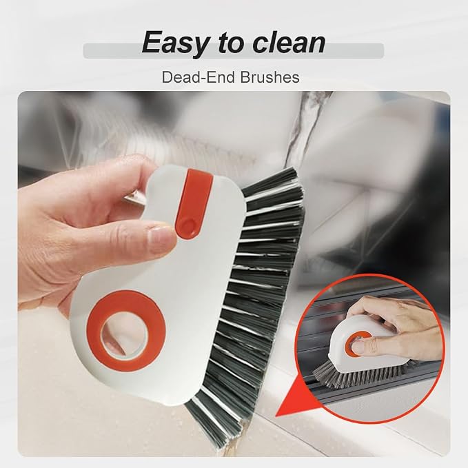 2 in 1 Groove Cleaning Brush Window Track Cleaning Tools, 2025 New Hard Bristle Crevice Cleaning Brush with Hidden Scraperfor Sliding Door Track, Window Sill, Shutter Door (Grey,1pcs)