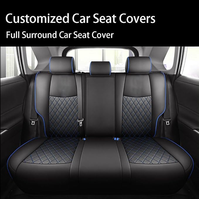 Custom Fit RAV4 Car Seat Covers for Select Toyota RAV4 2019 2020 2021 2022 2023 2024 2025 LE,XLE,XLE Premium,Limited - Full Set,Leather (Blue Check)