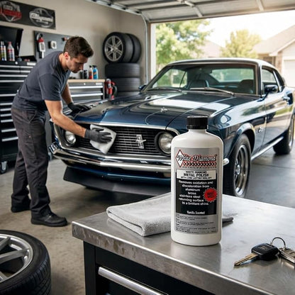 Schultz Laboratories Metal Polish with Long Lasting Sealant, 12 fl oz is a Cleaner, Polisher and protectant All in one. Removes Oxidation and Discoloration from Aluminum, Brass, Chrome and More