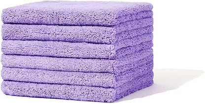 Microfiber Cleaning Cloths, 6 Pack, Reusable Microfiber Towels for Car Detailing and Washing, Streak Free Car Wash Supplies, Lint Free and Washable Cleaning Rags, High Density, 16x16in, Purple