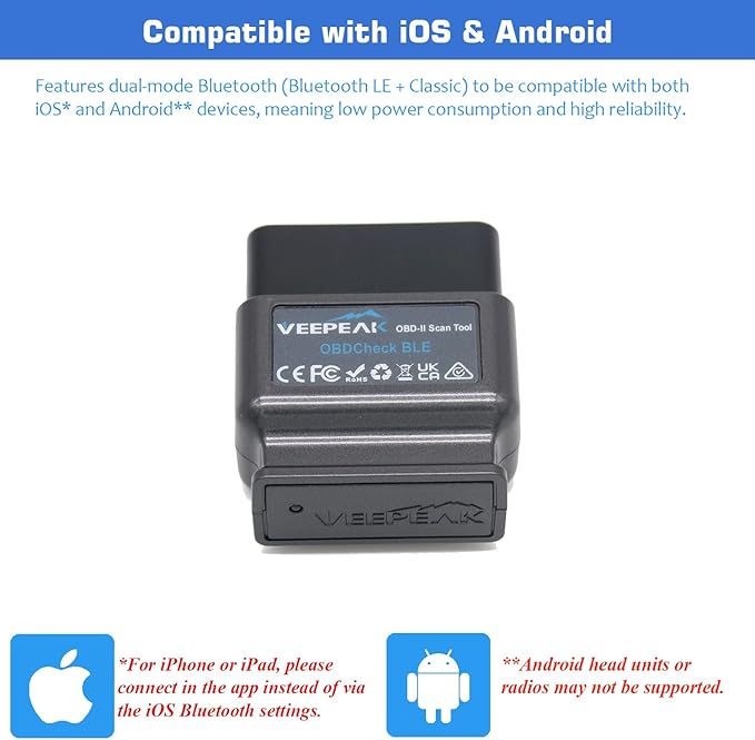 Veepeak OBDCheck BLE Bluetooth OBD II Scanner for iOS & Android, Car Wireless Check Engine Light Code Reader Diagnostic Tool