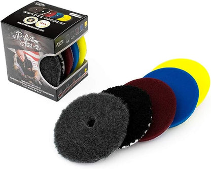 The Rag Company - Buff and Shine Reflection Artist Complete 6" Buffing Kit - Combination of Five Pads, URO line, Easy to Use Combo