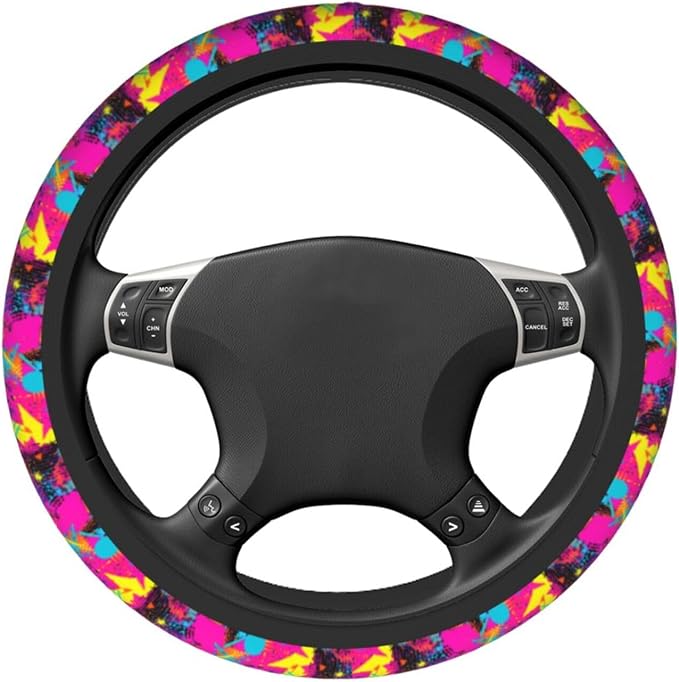 Retro 80s 90s Steering Wheel Covers Non Slip Neoprene Universal 15 Inch Steering Wheel Protector Car Cover for Men Women