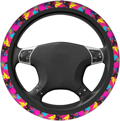 Retro 80s 90s Steering Wheel Covers Non Slip Neoprene Universal 15 Inch Steering Wheel Protector Car Cover for Men Women