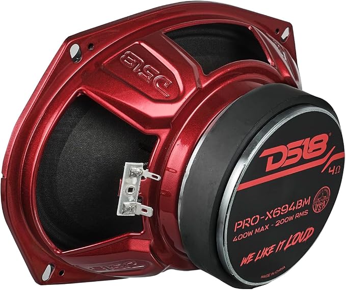 DS18 PRO-X694 BM Loudspeaker - 6x9, Midrange, Red Aluminum Bullet, 400W Max, 200W RMS, 4 Ohms - Premium Quality Audio Door Speakers for Car,Truck and Motorcycle Stereo Sound System (1 Speaker)
