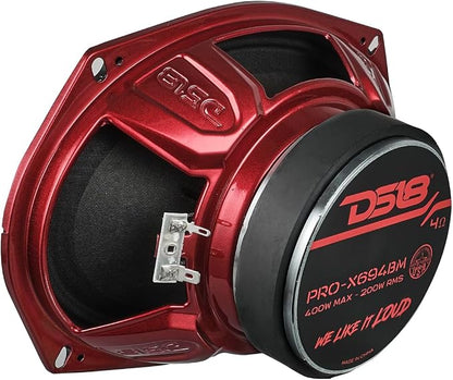 DS18 PRO-X694 BM Loudspeaker - 6x9, Midrange, Red Aluminum Bullet, 400W Max, 200W RMS, 4 Ohms - Premium Quality Audio Door Speakers for Car,Truck and Motorcycle Stereo Sound System (1 Speaker)