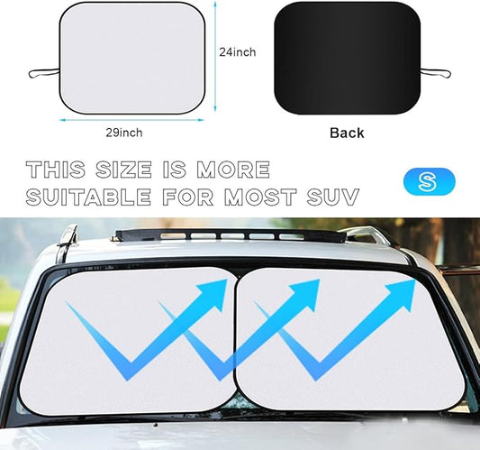 Ziciner 2 PCS Car Windshield Sun Shade, Auto Sun Heat and UV Rays Blocker, 24"×29" Foldable Automotive Front Window Sunshade Protector, Universal Vehicle Interior Accessories (Silver-S)