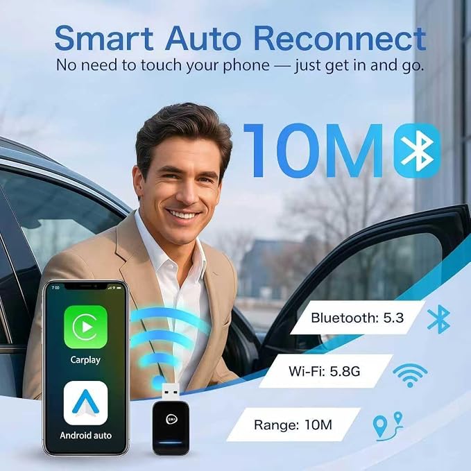 2-in-1 Wireless CarPlay & Android Auto Adapter (2026 Upgraded), Fast 5GHz/2.4GHz Dual-Band WiFi, No Delay Plug & Play Dongle, Auto-Connect Mini Adapter for Wired CarPlay/Android Auto Cars