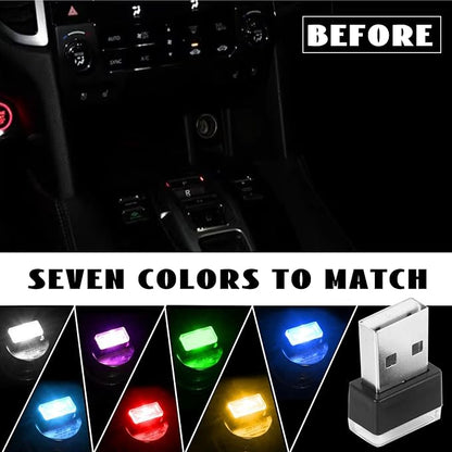 NTNEV 7PCS USB LED Car Interior Atmosphere Lamp, Mini Led USB Lights for Car Decoration, Ambient Lighting Kit, Plug-in USB Interface, Universal Car Interior Accessories(Multi-Color)