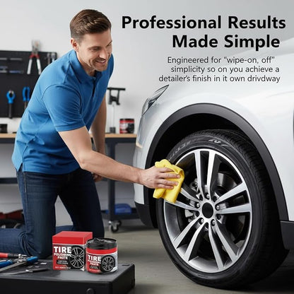Tire Polishing Paste,100g Tire Nourish Wax Cream, Tyre Nourish Cream Maintain Luster for Cars UV Protection and Waterproof Coating for Cars Trucks Motorcycles RVs & More (1 Set)