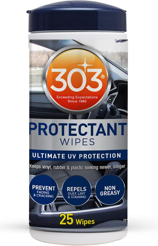 303 Products Automotive Protectant Wipes - Helps Prevent Fading & Cracking, Repels Dust, Lint & Staining, Superior UV Protection & Restores Lost Color, Exterior & Interior Car Cleaning Supplies