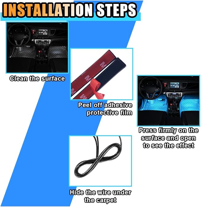 Universal Car LED Strip Light, Cigarette Lighter Auto Interior Decorative Lamp, 12V Under Dash Ambient Night Light, 24 LEDs RGB Neon Interior Atmosphere Lights for Car SUV (Ice Blue, Lighter)
