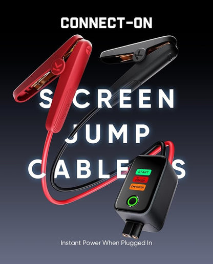Fanttik Potent T10 1800A Portable Jump Starter, 12000mAh Power Bank, 12V Safe Lithium Jump Box with Smart SenseClamp, Retractable Charging Cable, Battery Booster for 7.0L Gas and 5.0L Diesel Engines