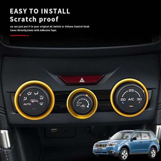 Auovo AC Climate Control Knob Outer Ring Covers Accessories for Subaru Crosstrek 2018-2022 2023 / Impreza 2017-2023 / Forester 2019-2024 Interior Air Condition Switch Control Trim (Gold)