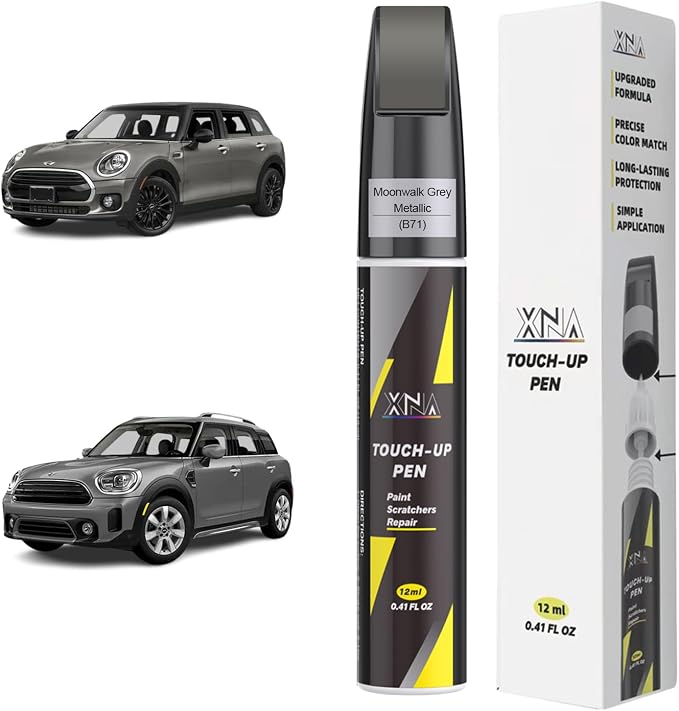 XNA Moonwalk Grey Metallic(B71) for MINI Touch Up Paint, 2 in 1 Car Scratch Remover with Pen Tip and Brush, Exact Color-Matched for Car Paint Scratch Repair, Quick & Easy Fix Chips and Nicks