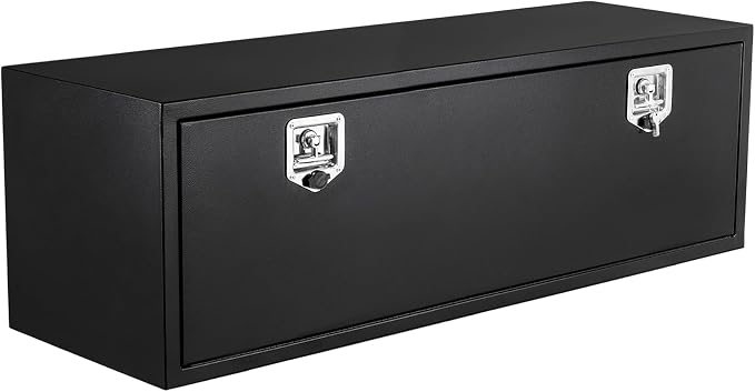 Black Steel Underbody Truck Box, 48"×18"×18" Pickup Storage Box, Heavy Duty Diamond Plate Tool Box with Lock and Keys, Waterproof Trailer Storage Box with T-Handle Latch for Truck, Van, Trailer
