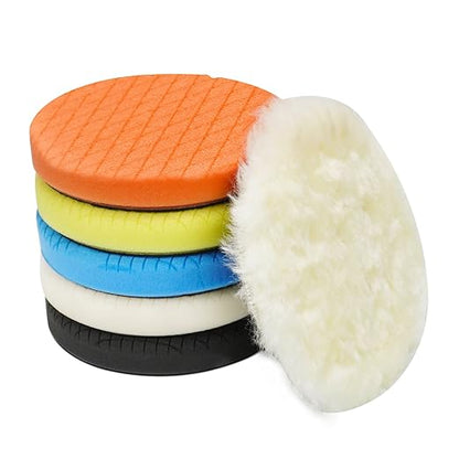 Autolock 7" Buffing Polishing Pads, 6 Pcs 7 Inch 180mm Face for 6.7 Inch Backing Plate, Compound Buffing Sponge and Woolen Pads, Cutting Polishing Pad Kit for Car Buffer Compounding, Polish and Wax