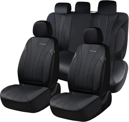Coverado Automotive Front and Rear Seat Covers, Car Seat Covers Full Set, Leather Car Seat Covers Full Set 5 Seats, Airbag-Compatible, Spill-Proof Design, Black Seat Covers for SUV Sedan Truck