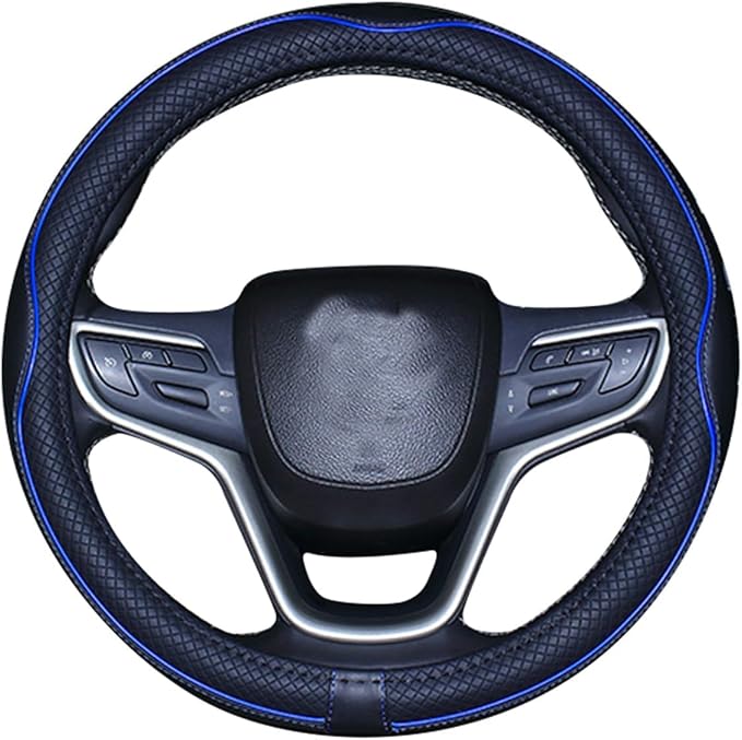 Mayco Bell Large Size Steering Wheel Cover Anti-Slip,Safety,Soft,Breathable,Durable,Full Surround,Comfortable Grip Microfiber Leather (15.5-16 inch, Black Dark Blue)
