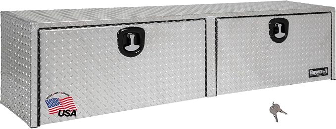 Buyers Products 1701556 Silver Aluminum Diamond Tread Topsider Truck Tool Box, 88x13x16 Inch, Made in USA, Professional Grade, Heavy Duty, Corrosion-Resistant, Dual Drop Doors, Compression Latch