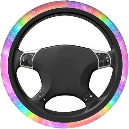 Colorful Rainbow Steering Wheel Cover Car Accessories Cute for Women Girls Girly Universal 15 Inch Neoprene Auto Interior Decor Anti Slip Automotive Truck Protector