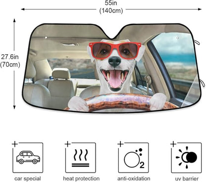 Funny Dog Windshield Sun Shade Basset Hound Car Shade Blocks UV Rays Visor Protector Accordion Folding Sun Reflector Auto Sunshade for Truck SUV to Keep Your Vehicle Cool