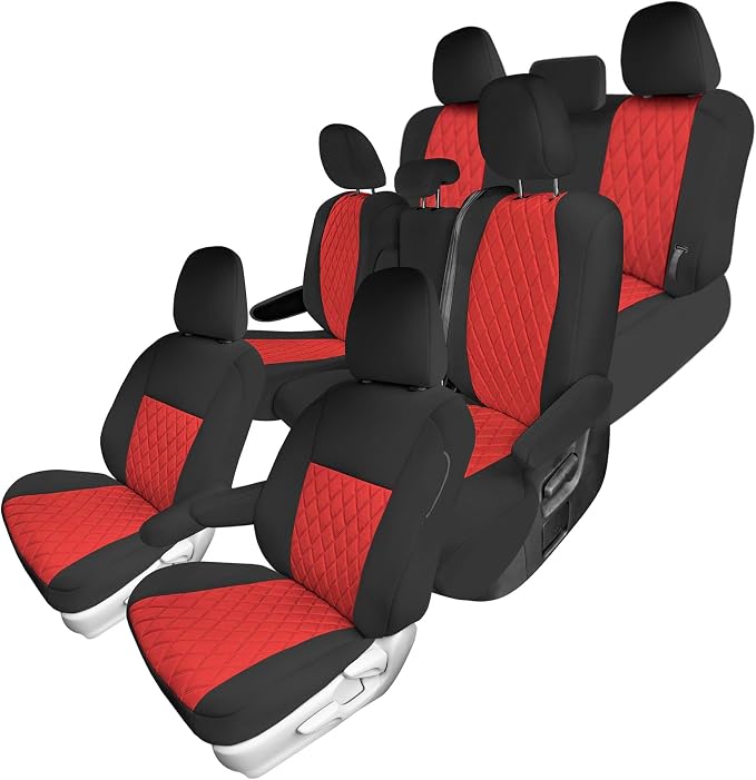 FH Group Custom Fit Car Seat Covers Specifically Made for Toyota Sienna 2011-2020, Car Seat Cover Full Set, 8 Seater Automotive Seat Covers in Red Neoprene, Waterproof and Washable Seat Covers