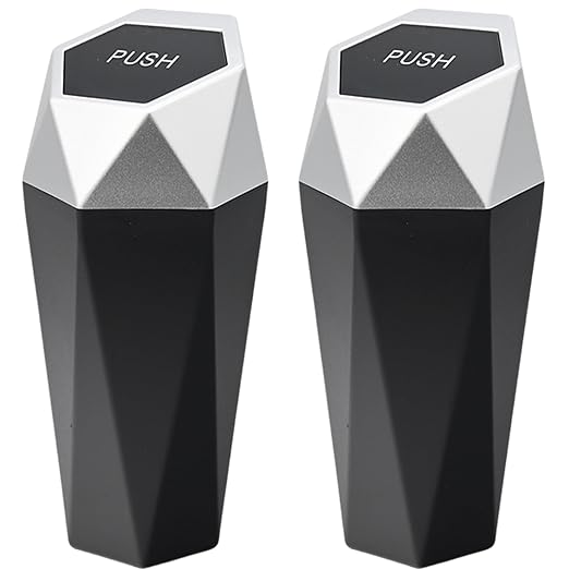Car Trash Can with Lid, Mini Portable Trash Bin for Cars, Small Automatic Garbage Bin (Silver, 1 Pack)