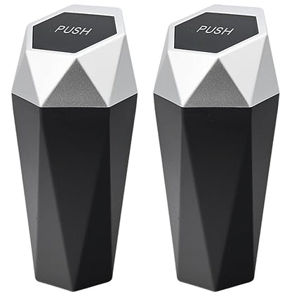 Car Trash Can with Lid, Mini Portable Trash Bin for Cars, Small Automatic Garbage Bin (Silver, 1 Pack)