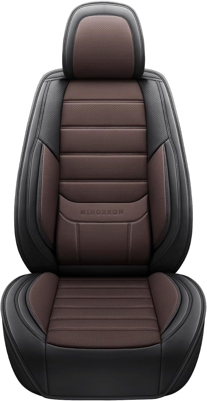 MINGBRON Car Seat Covers Full Set, Brown Car Seat Cover Lumbar Support, Car Seat Protector Waterproof, Nappa Leather Car Seat Cushion, Front Seats and Back Fit for Most Cars