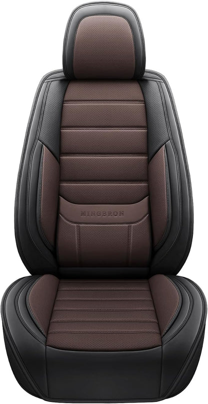 MINGBRON Car Seat Covers Full Set, Brown Car Seat Cover Lumbar Support, Car Seat Protector Waterproof, Nappa Leather Car Seat Cushion, Front Seats and Back Fit for Most Cars