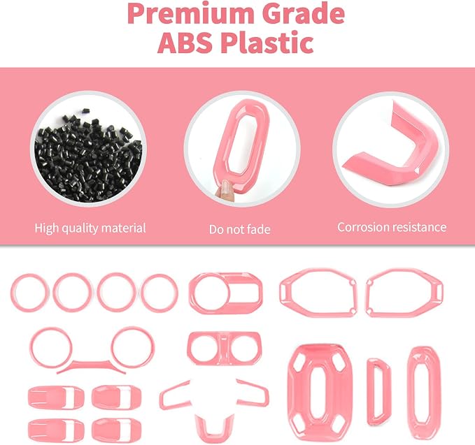 21PCS Full Set Interior Trim Kit for 2018-2023 Jeep Wrangler JL JLU, Side Outlet Door Handle Bowl Roof Reading Light Cover Trim (Pink)