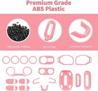 21PCS Full Set Interior Trim Kit for 2018-2023 Jeep Wrangler JL JLU, Side Outlet Door Handle Bowl Roof Reading Light Cover Trim (Pink)