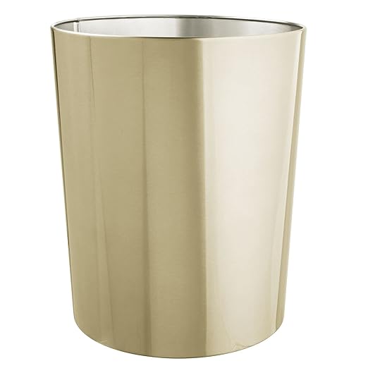 mDesign Round Metal Small 1.7 Gallon Recycle Trash Can Wastebasket, Garbage Container Bin for Bathrooms, Kitchen, Bedroom, Home Office - Durable Stainless Steel - Mirri Collection - Soft Brass