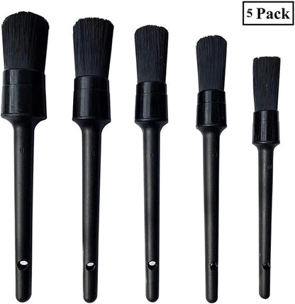 Auto Detailing Brushes - 5 Pcs | Long Bristles, No Scratches, 5 Boar Hair Car Cleaning Brush Kit with Plastic Grip for Vehicle Dashboard, Air Vents, Interior, Exterior, Engine &Wheels