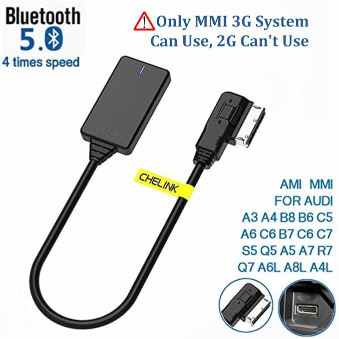 AMI Bluetooth Audio Adapter for Audi MDI MMI 3G System, Wireless Audio Music Interface Cable Adapter for VW Audi A3 A4 A7 R7 S5 Q7 A6L A8L A4L Series for MMI 3G System Only