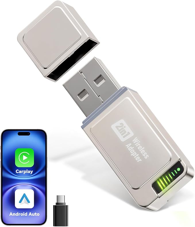 Spedal Wierless CarPlay Adapter for iPhone and Android,Spedal CL321 CarPlay Wierless Adapter -Mini CarPlay Design,2in1,Fast Pairing,Stable Car Control & No Delay,USB & Type-C Extension Cable Included