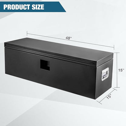 Underbody Truck Tool Box Steel Storage ToolBox, Tool Chest Organizer w/Lock and Keys For Pickup, Truck Bed, RV, Trailer, Heavy Duty Waterproof Black Box,48 x 15 x 15 Inch