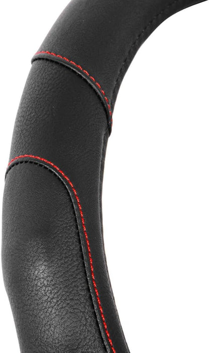 Motor Trend GripDrive Faux Black Leather Steering Wheel Cover for Car Truck Van SUV, Standard 15 inch Size, Red Accent Stitched Car Steering Wheel Cover Vehicle & Auto Accessories