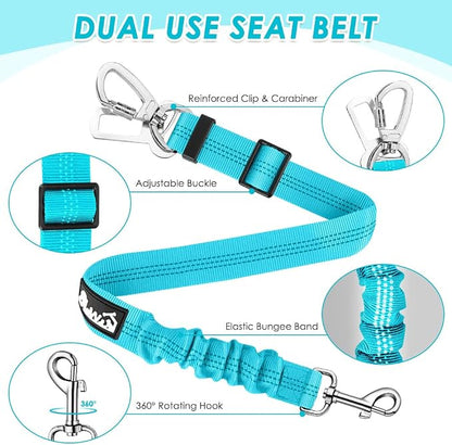 Lukovee Dog Car Harness Seat Belt, Adjustable Mesh Breathable Vest with Elastic Bungee Tether, Soft Padded 2-in-1 Safety Car Harness Seatbelt for Small Medium Large Dogs (Light Blue,XXS)