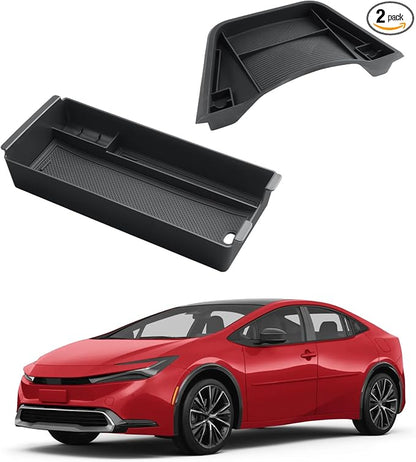 ECOZEN Center Console Organizer Set For 2023-2026 Toyota Prius - 2 Pcs Armrest Box Storage Tray + Dashboard Organizer Tray For Prius 2023-2026 Accessories - Premium ABS & Silicone Durable